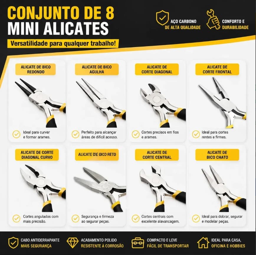 Kit 8 Alicates Anti Estática Eletrônica, Serviços Gerais - 2