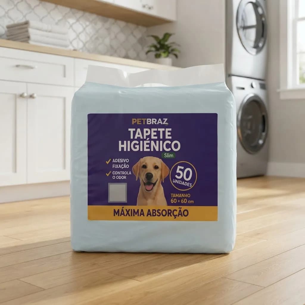 Tapete Higiênico Pet 50 Unidades 60x60 Com Adesivo Fixação Branco - 1