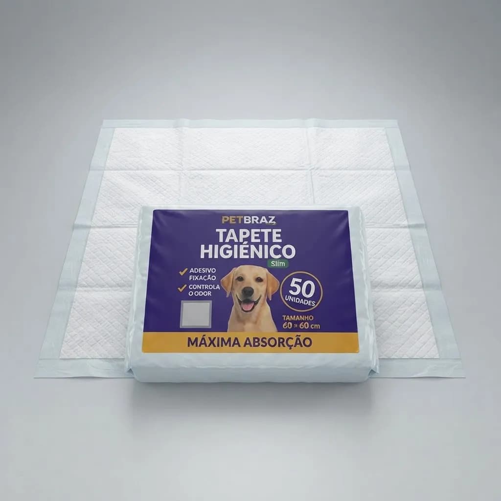 Tapete Higiênico Pet 50 Unidades 60x60 Com Adesivo Fixação Branco - 2