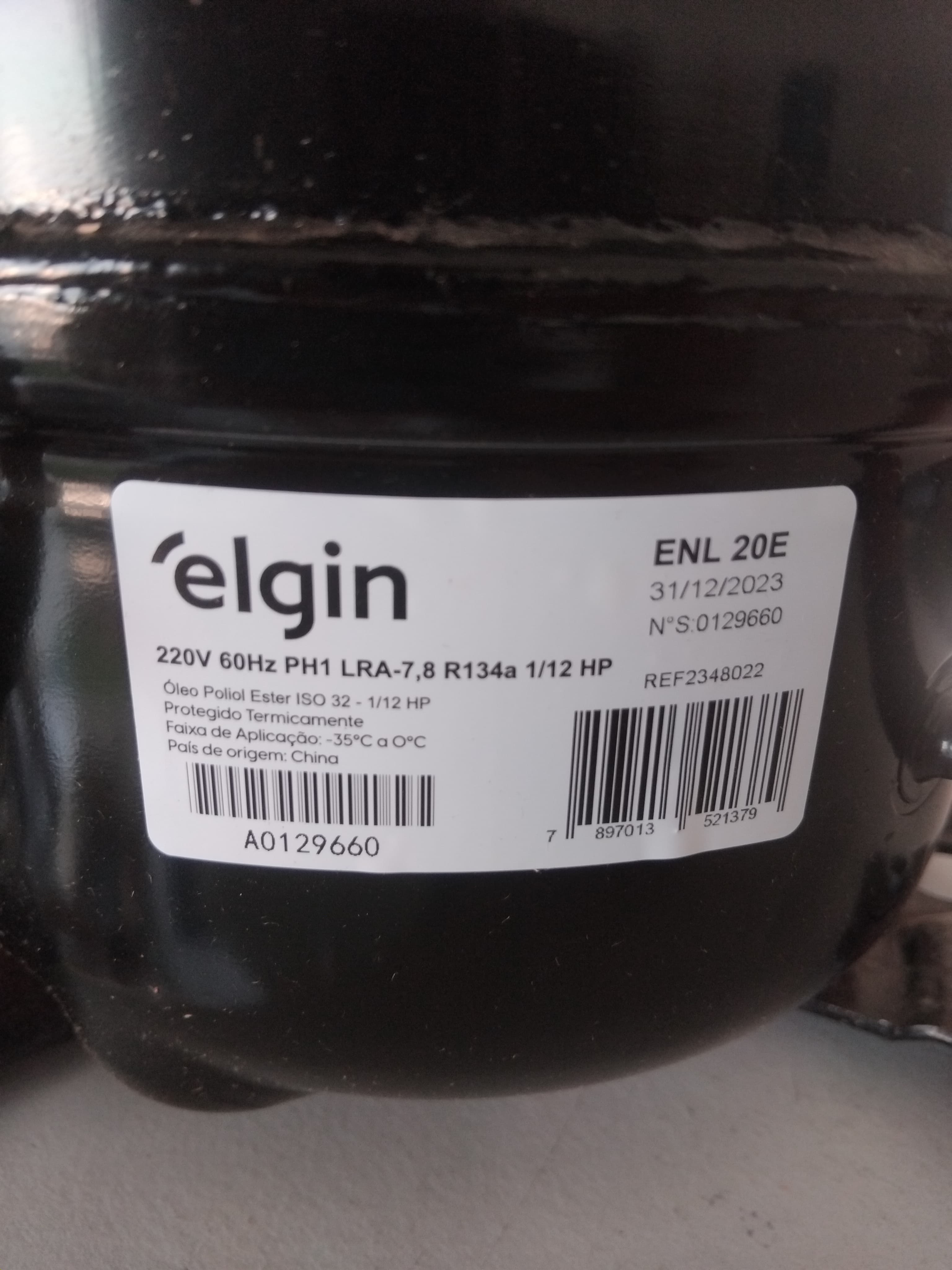 Motor Compressor Elgin 1/12 Hp R134 220v 60hz Enl20e 220v - 2