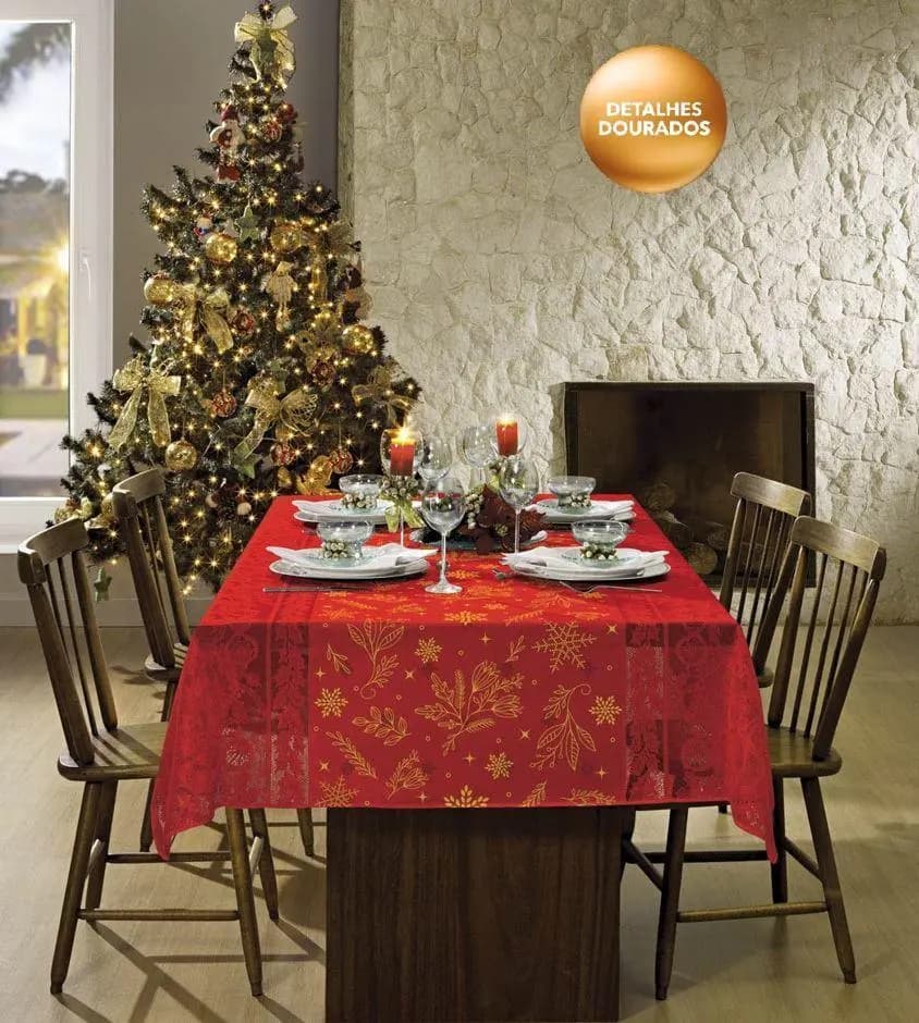 Toalha De Mesa Rendada Vermelha Natal 6 Lugares Lepper 1,50x2,20m Vermelho Geométrico - 1