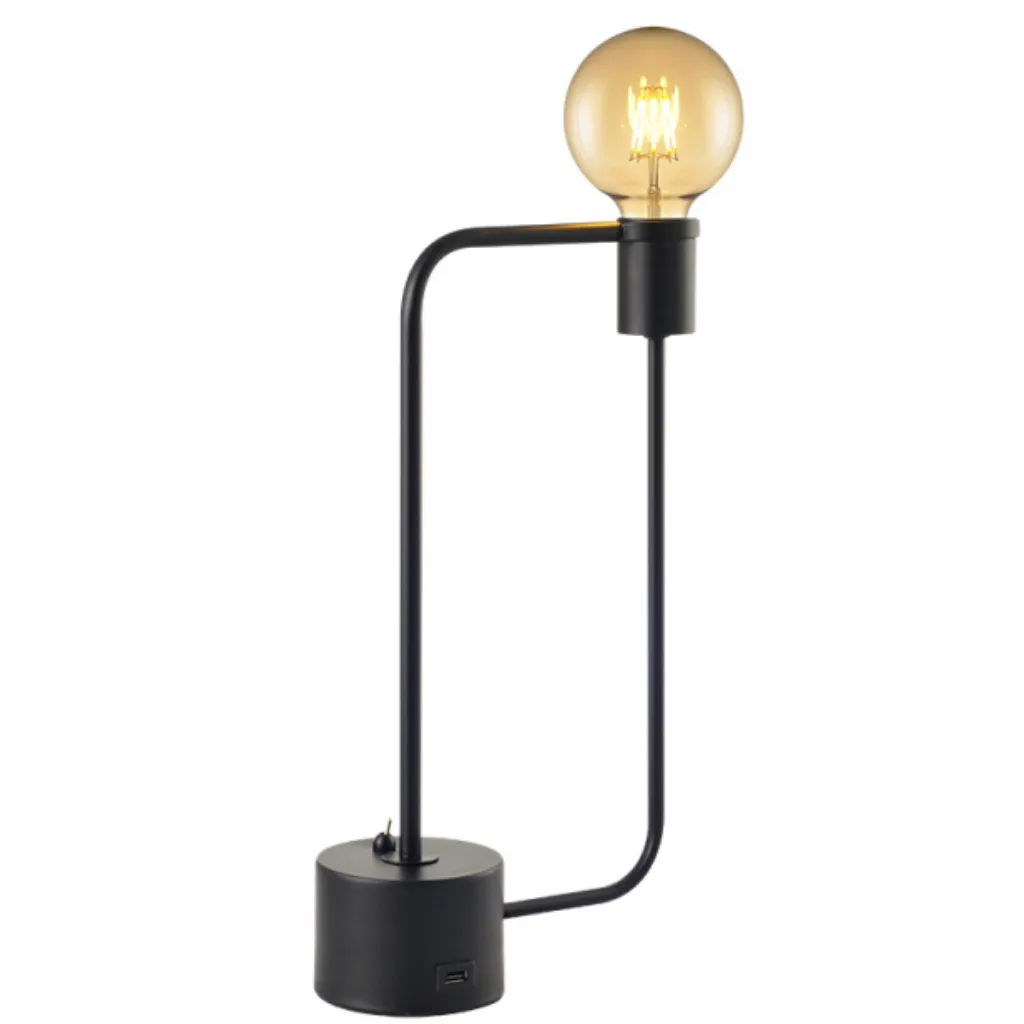 Luminária De Mesa Aramis C/entrada Usb 1xe27 Bivolt - Avant Preta - 2