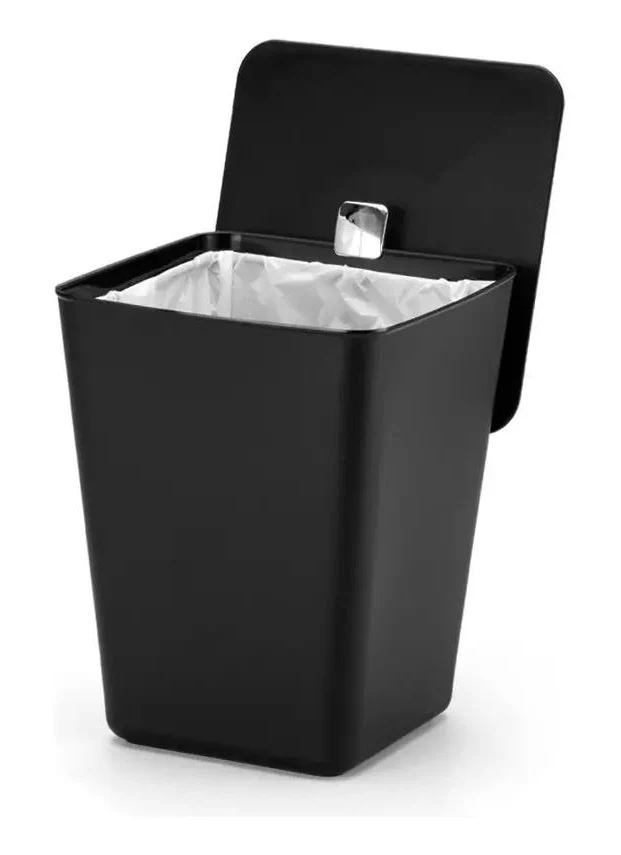Lixeira Quadrada Luxo 7l Lavabo Banheiro Cozinha C/ Aramado Preto - 1