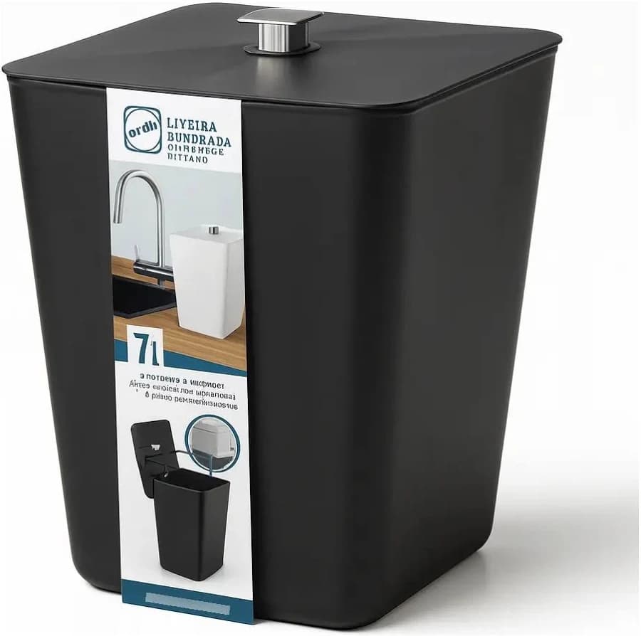 Lixeira Quadrada Luxo 7l Lavabo Banheiro Cozinha C/ Aramado Preto - 2