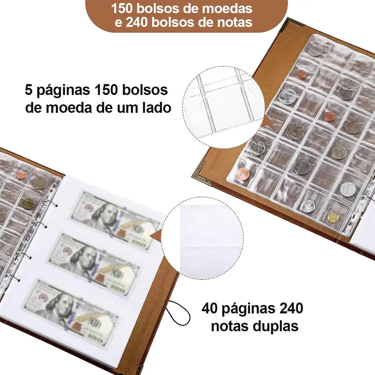 Porta Moedas Colecionador Para 240 Cédulas E 150 Moeda - 1