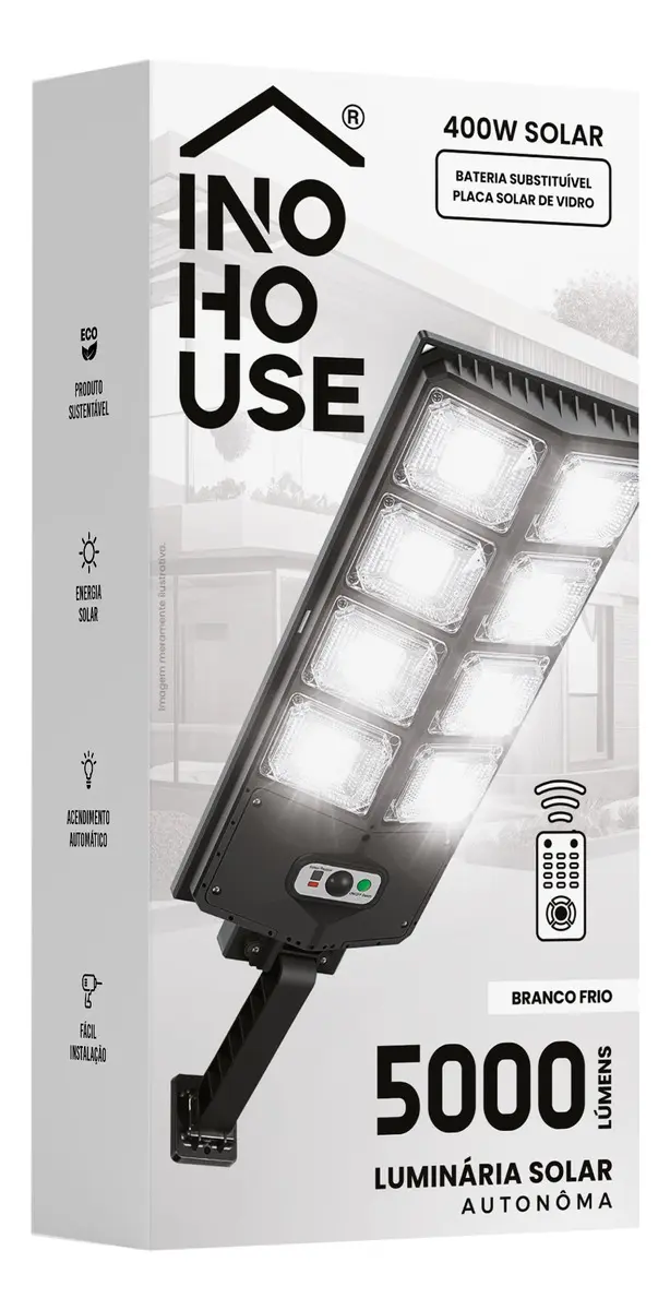 Luminaria Holofote Solar 5000 Lumens Autonoma Garantia Preta Preto - 2
