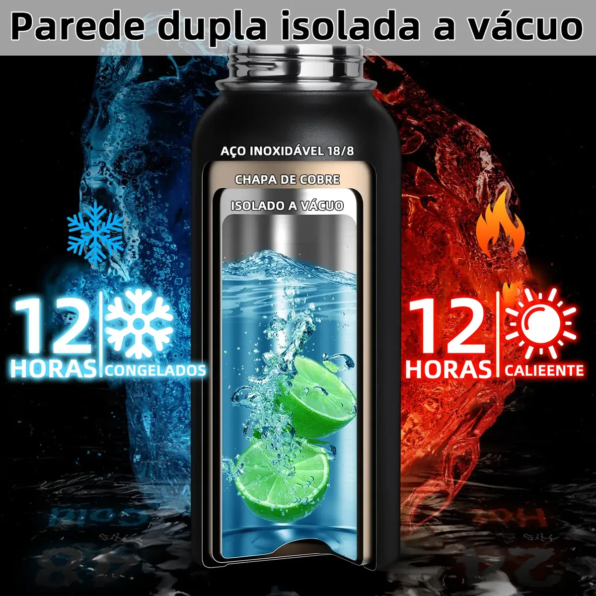 Garrafa Térmica Inox 1200ml Bebidas Quentes E Frias Academia - Azul Marinho - 2