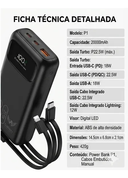 Power Bank Carregador Portatil 20000 Mah Carga Rápida Atomex - 4