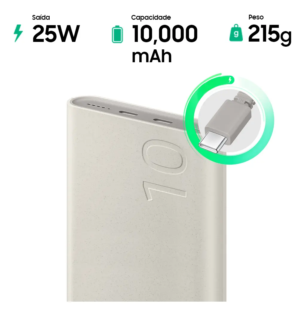 Bateria Carregador Portátil Samsung EB-P3400 de 10.000mah, 2 entradas USB-C Super Rápido - 25W - 1