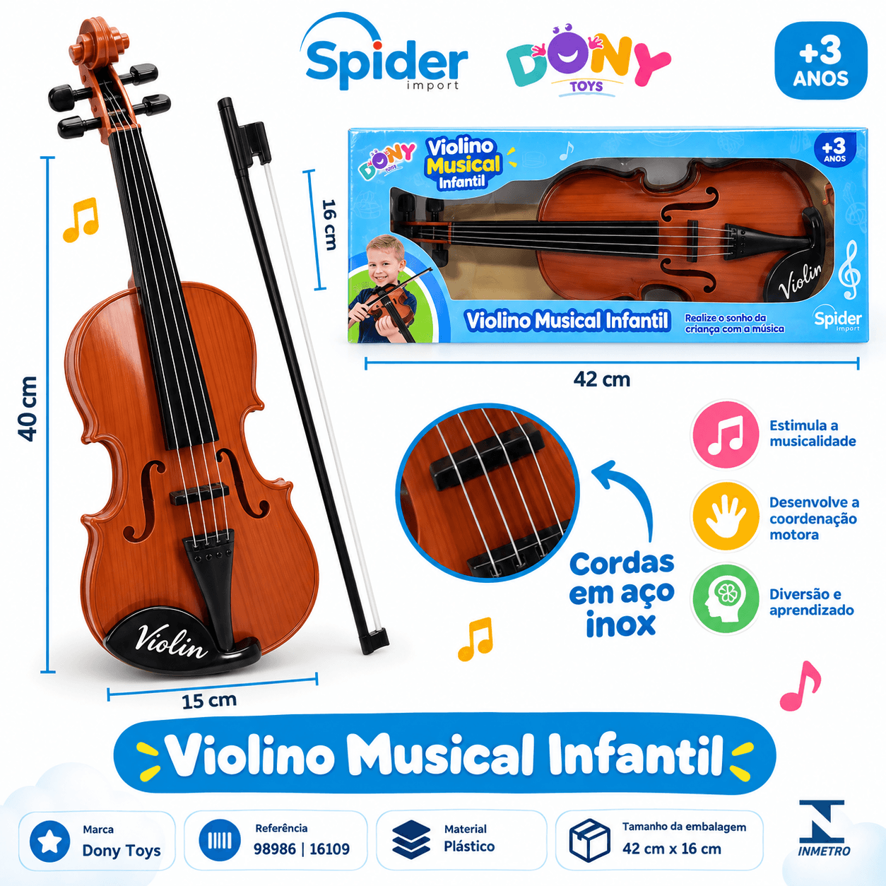 Violino Musical Infantil 42cm Dony Toys 16109 - 3