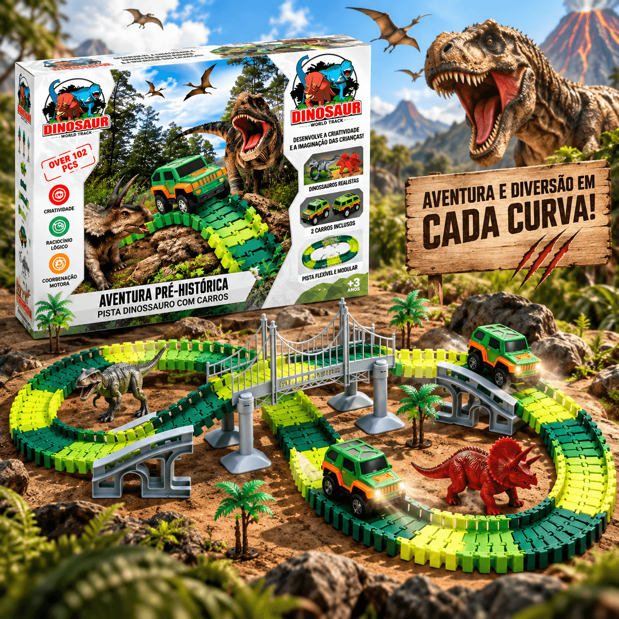 Pista Dinossauro Dony Toys 192 Peças com Carrinho - 2