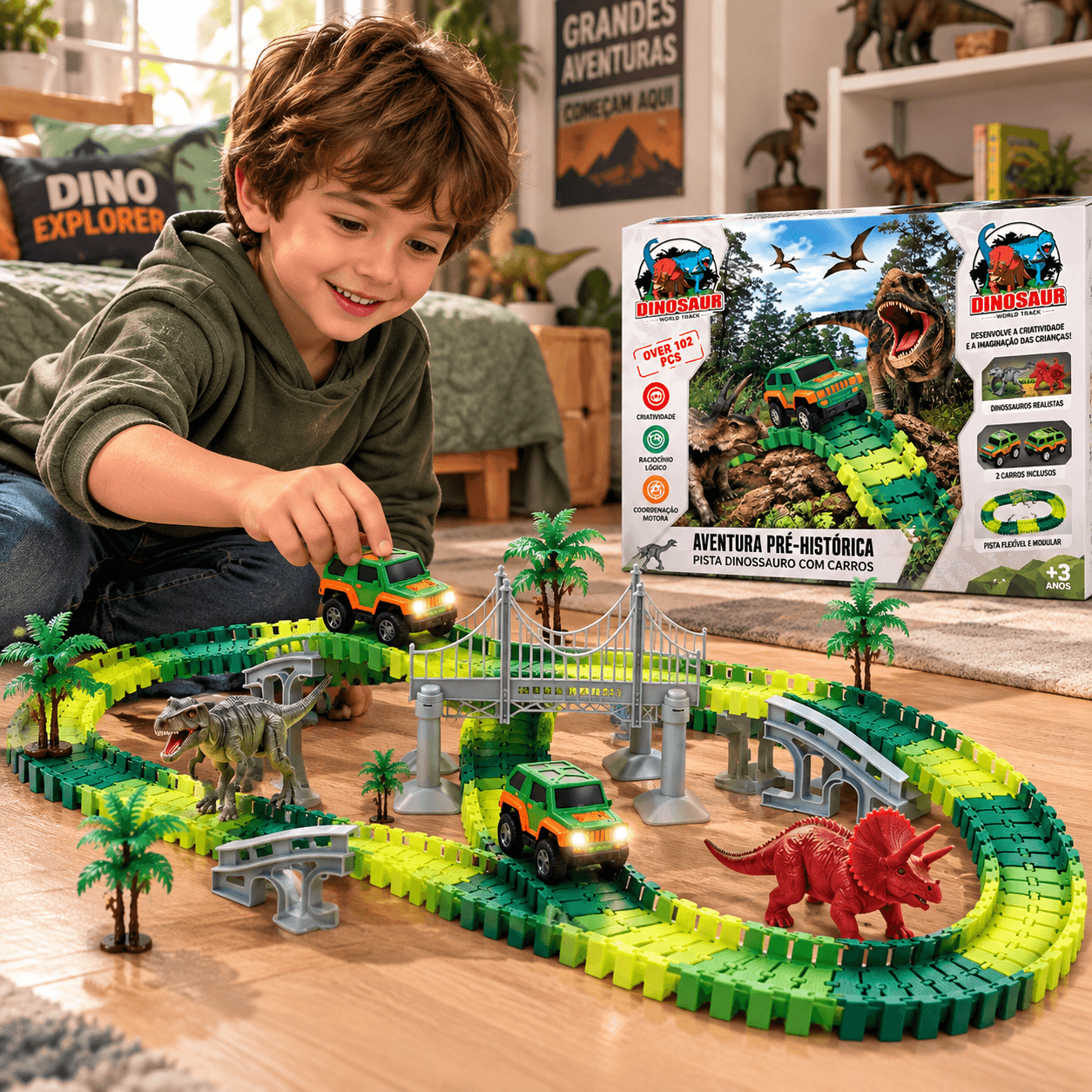 Pista Dinossauro Dony Toys 192 Peças com Carrinho - 4