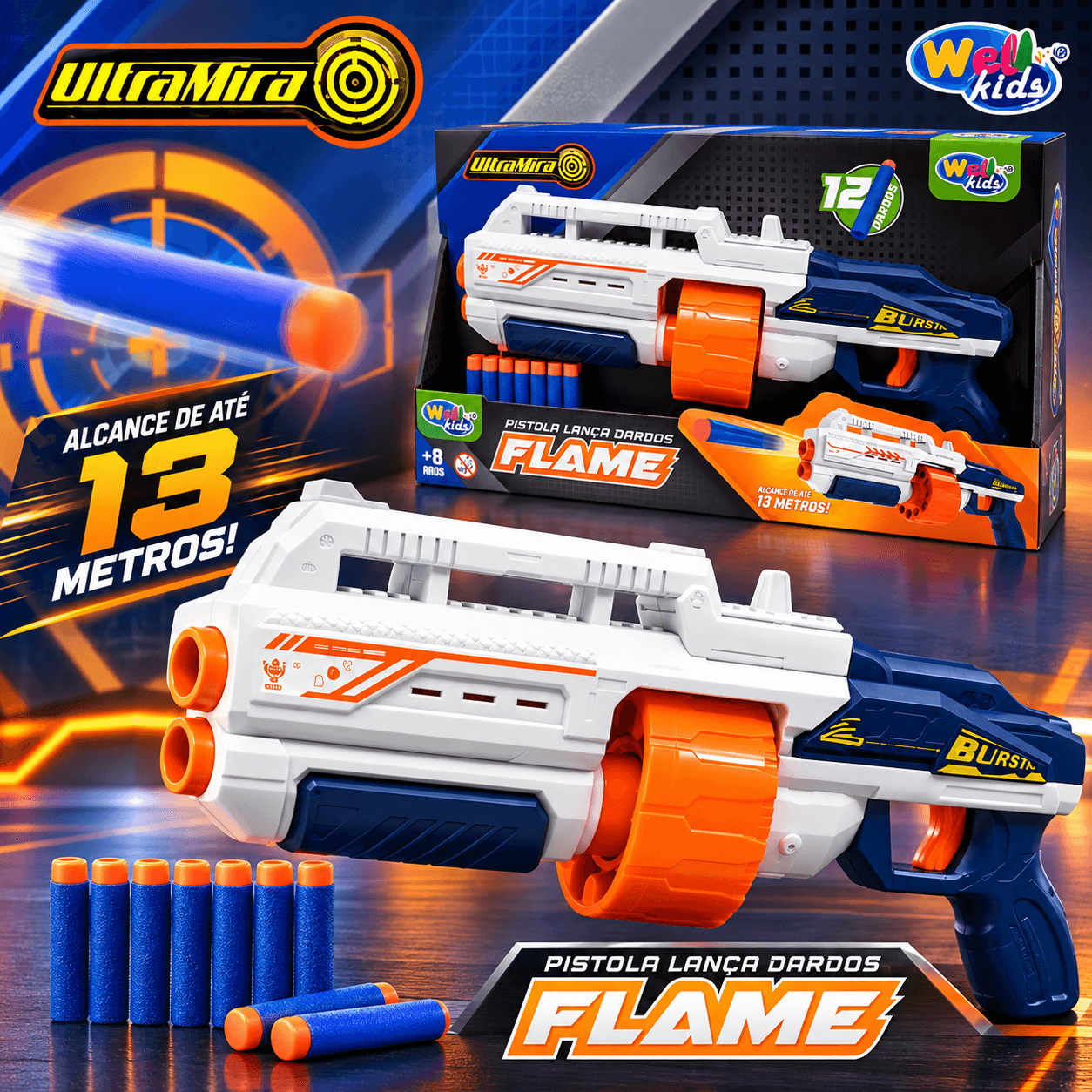 Pistola Lança Dardos Flame WellKids 12 Dardos - 3