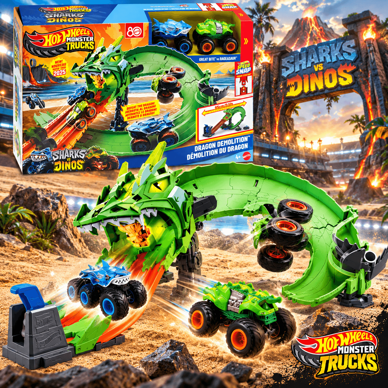 Pista Hot Wheels Monster Trucks Destruição do Dragão JFR06 - 1