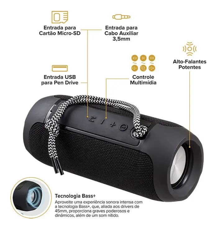 Caixa De Som Bluetooth I2go Essential Sound Go 10w Preto Preto 127/220v - 6
