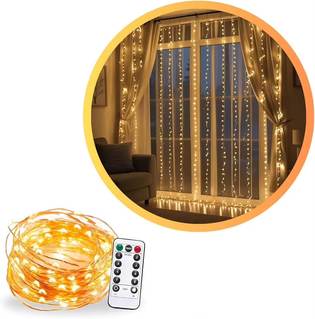 Cortina de LED 3x3m Pisca Pisca Fio de Fada Decoração de Natal Ano Novo Casamento Festas Eventos - 1