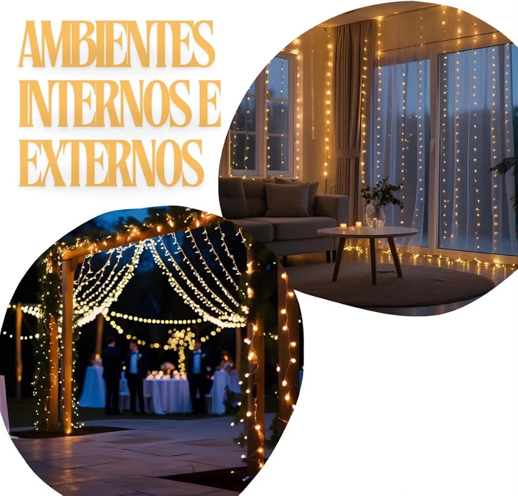 Cortina de LED 3x3m Pisca Pisca Fio de Fada Decoração de Natal Ano Novo Casamento Festas Eventos - 3