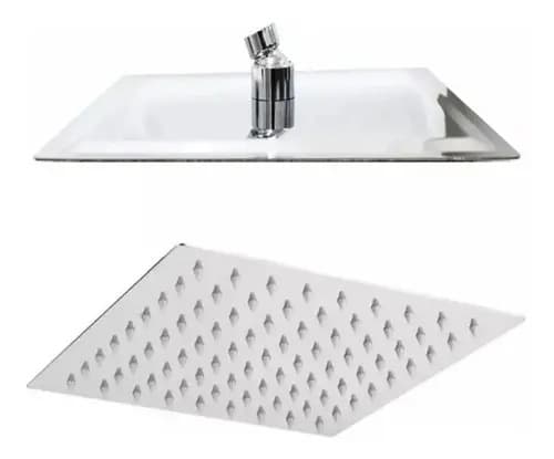 Ducha Chuveiro Slim Quadrado Metal Inox Aço 20x20 Sem Braço, á Gás e Energia Solar - 2