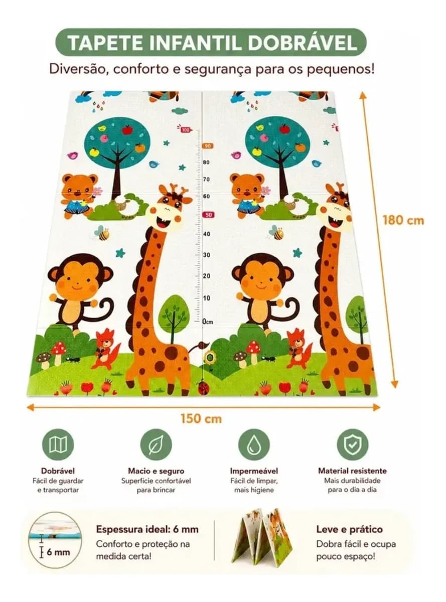 Tapete Tatame Infantil Dupla Face 1,50x1,80 Dobrável Bebê - 3