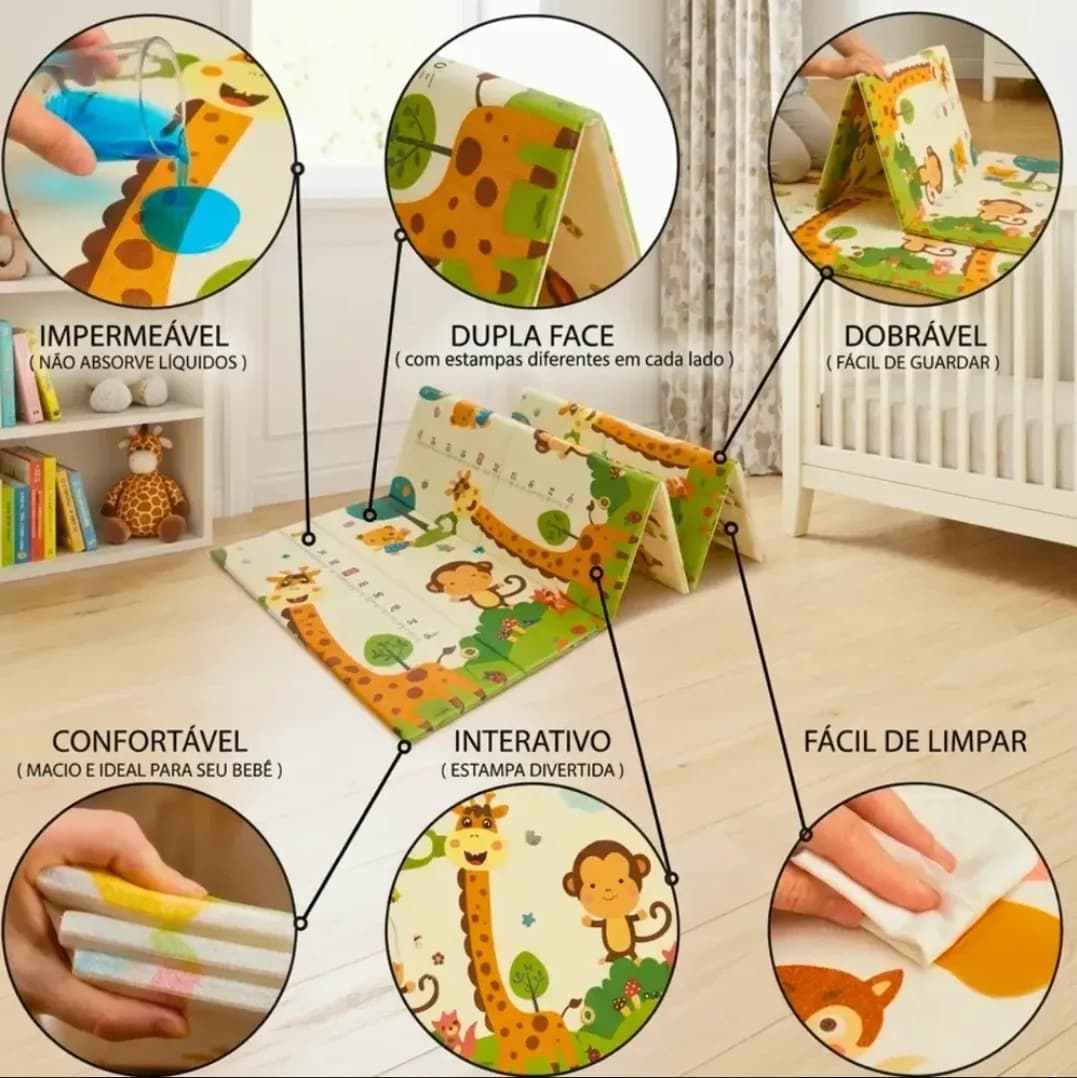 Tapete Tatame Infantil Dupla Face 1,50x1,80 Dobrável Bebê - 5