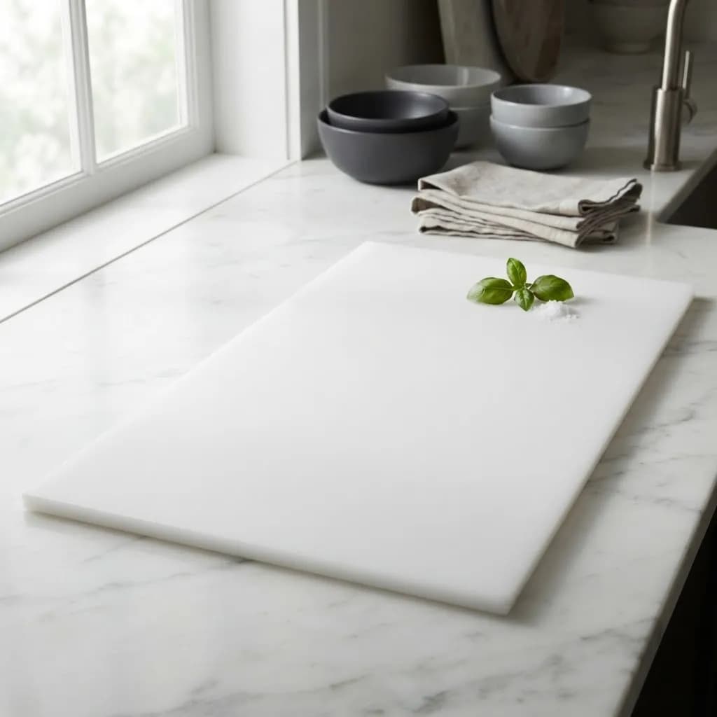 Tabua Chapa De Carne Corte Polietileno 60 X 40cm 8mm Branco Liso Branco - 1