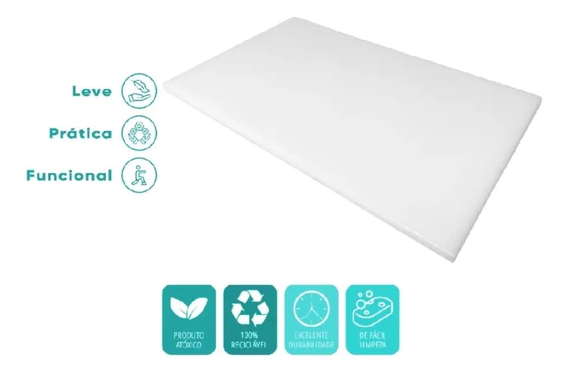Tabua Chapa De Carne Corte Polietileno 60 X 40cm 8mm Branco Liso Branco - 3