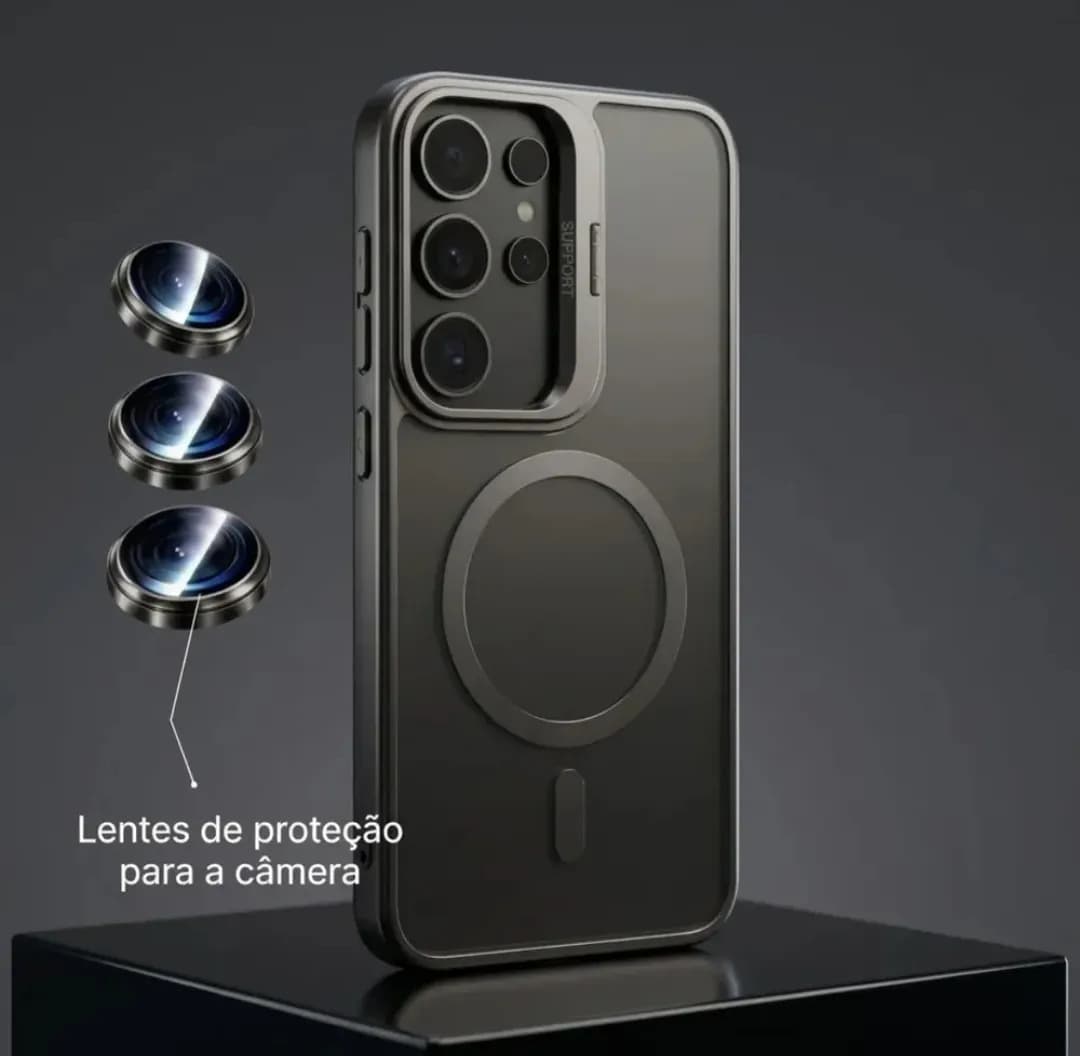 Capa Magsafe Magnética Para Galaxy S24 Fe Cinza Transparente Com Lente Metal - 4