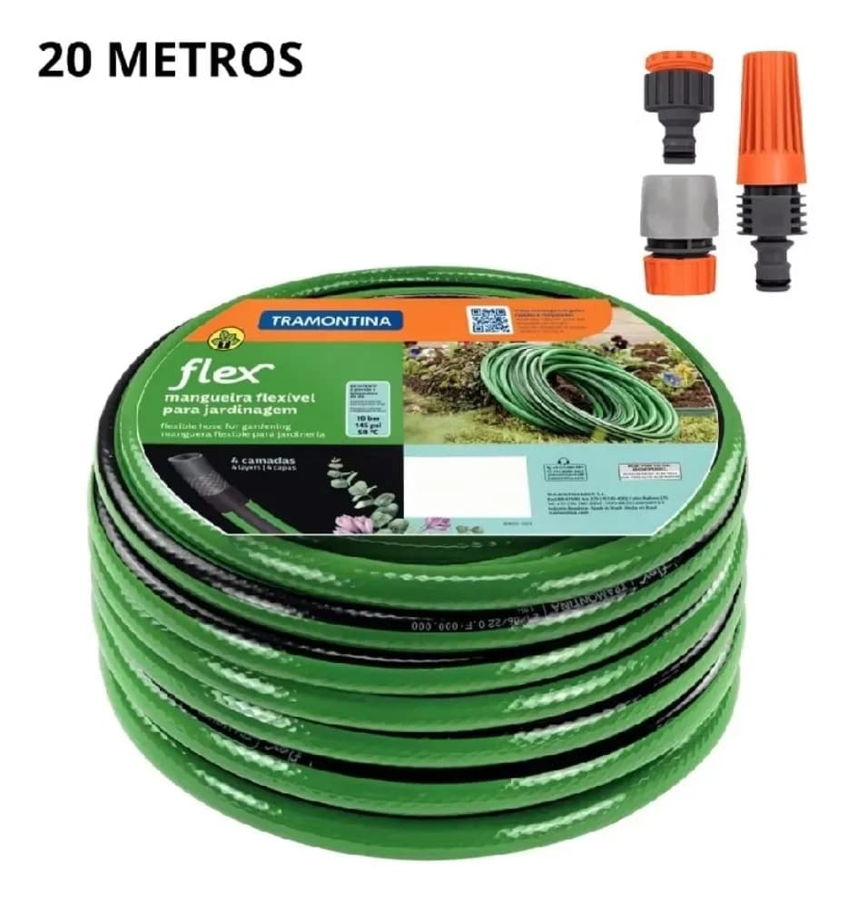 Mangueira Jardim 20 Metros Tramontina 4 Camadas Kit Esguicho Verde E Preto - 2