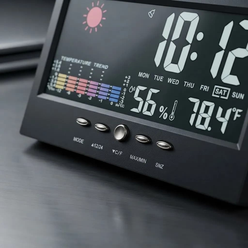 Relógio Digital Led Alarme Luz Mostrador Meteorológico Preto Usb, E Pilha Aaa - 5