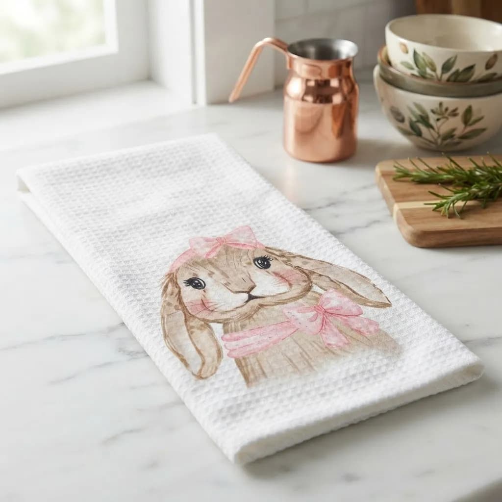 Pano De Cozinha Poliéste Importado - Várias Estampas Bege Coelho - 1