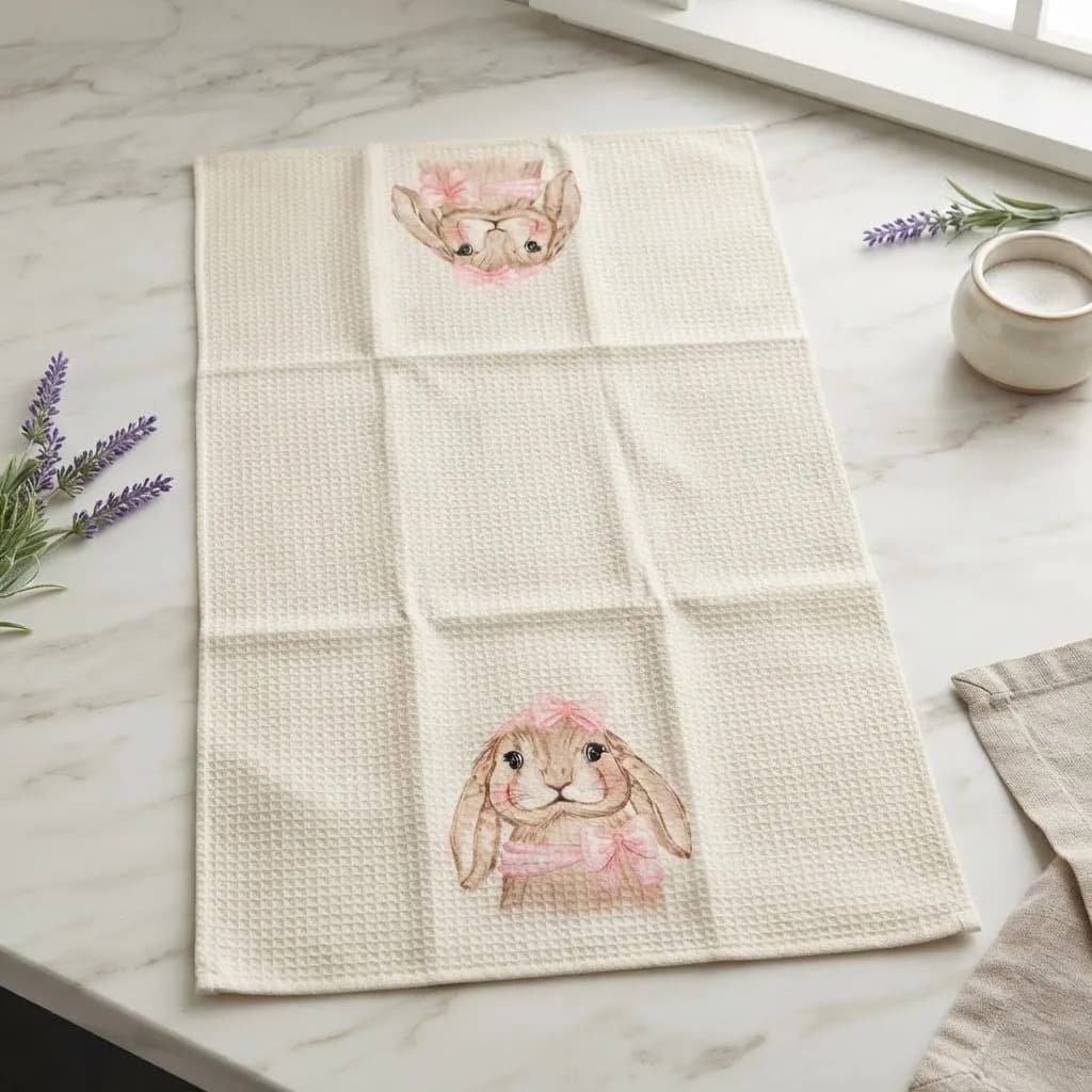 Pano De Cozinha Poliéste Importado - Várias Estampas Bege Coelho - 2