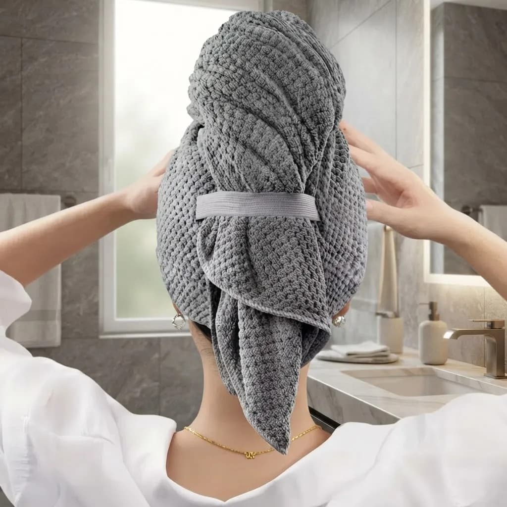 Toalha Turbante De Microfibra Cinza Cinza Lisa - 1