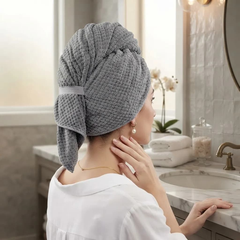 Toalha Turbante De Microfibra Cinza Cinza Lisa - 5