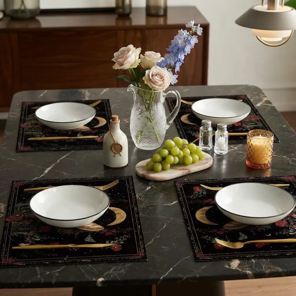 Jogo Americano Floral Preto Com Borboleta 45x30 Cm Preto Flor/cogumelo/ Borboleta - 2