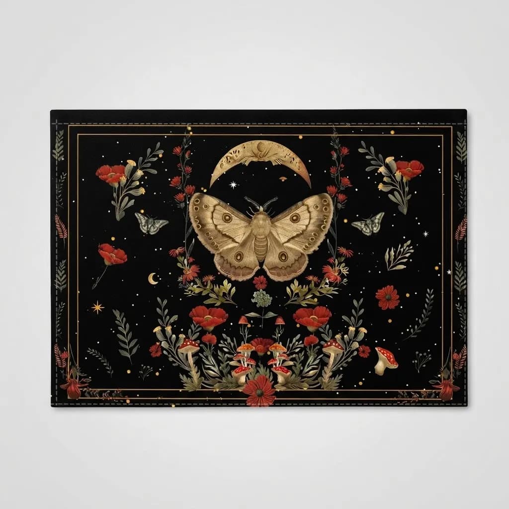 Jogo Americano Floral Preto Com Borboleta 45x30 Cm Preto Flor/cogumelo/ Borboleta - 6