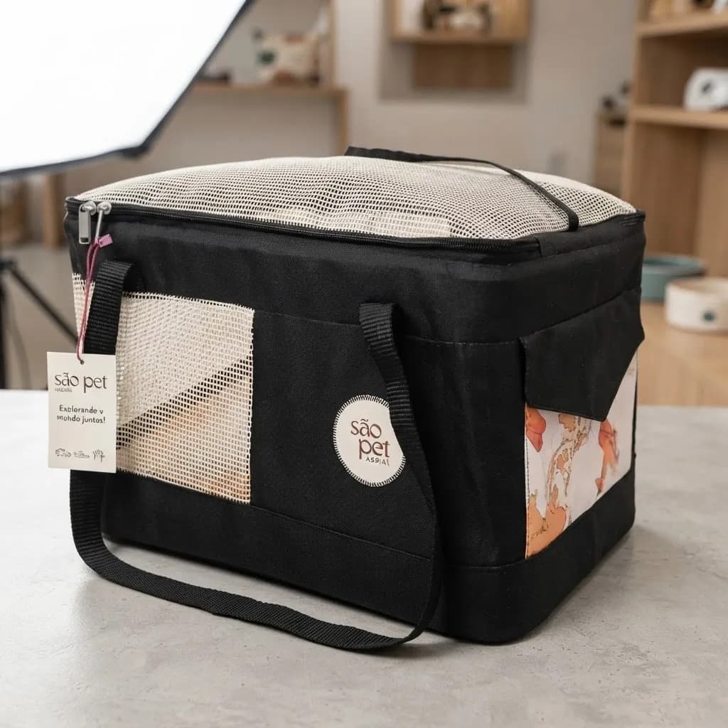 Bolsa De Viagem Para Cães E Gatos Preta São Pet Preto - 3