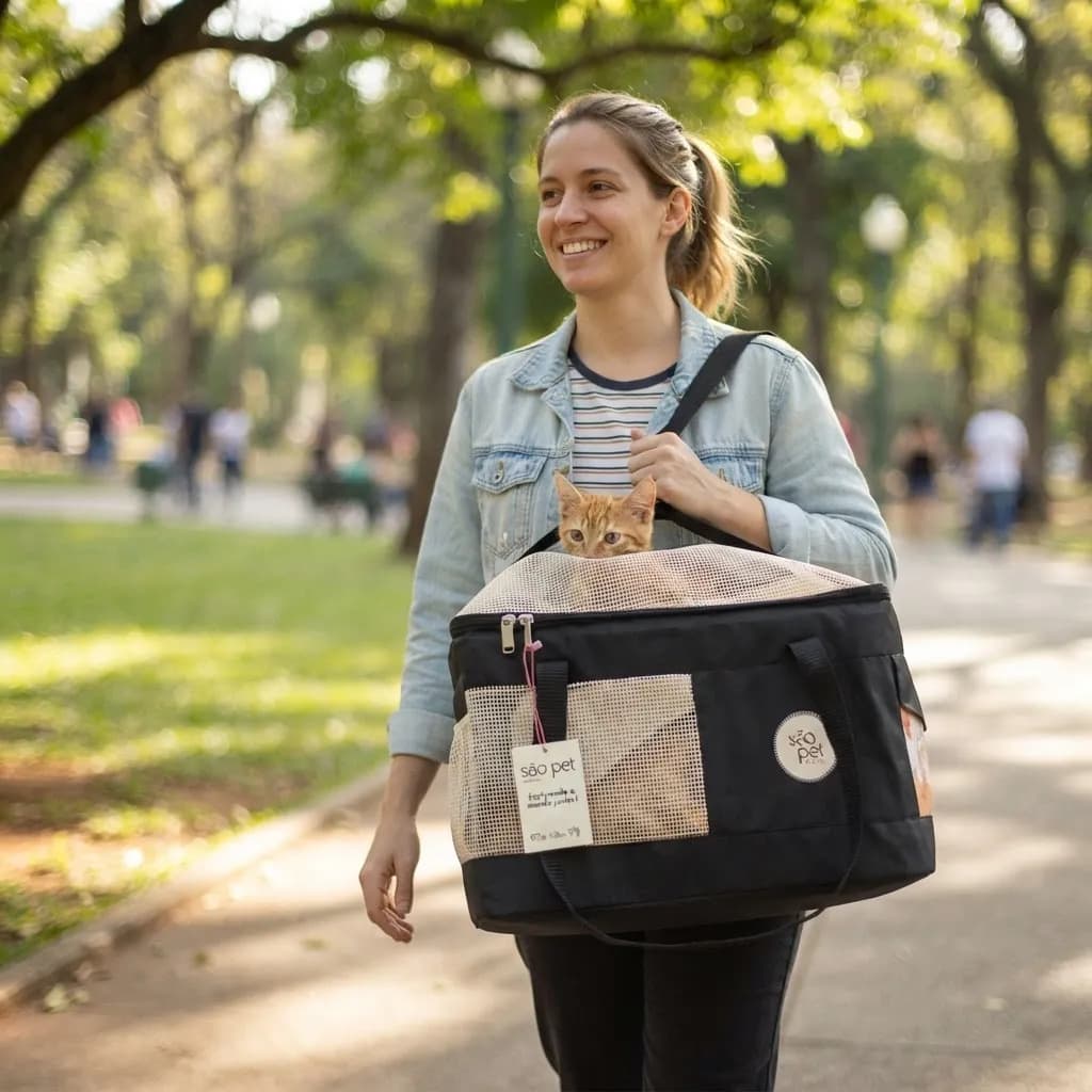Bolsa De Viagem Para Cães E Gatos Preta São Pet Preto - 4