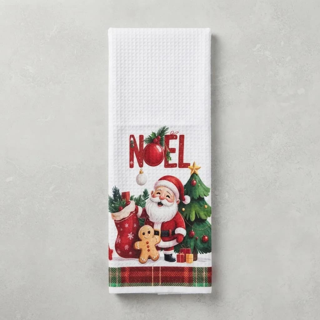 Pano De Cozinha Poliéste Importado - Várias Estampas Off White Natalino - 1