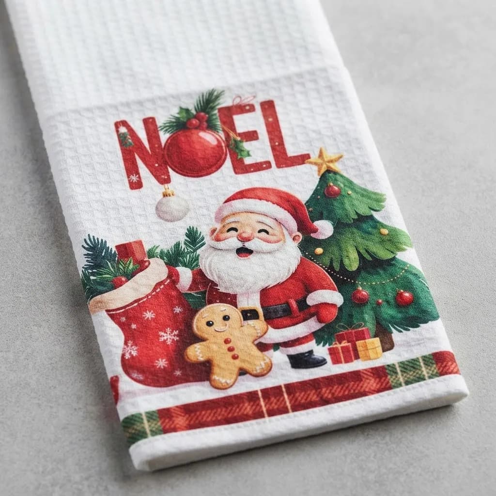Pano De Cozinha Poliéste Importado - Várias Estampas Off White Natalino - 2