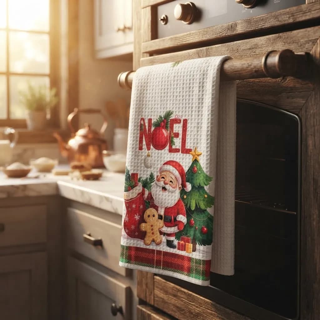 Pano De Cozinha Poliéste Importado - Várias Estampas Off White Natalino - 3