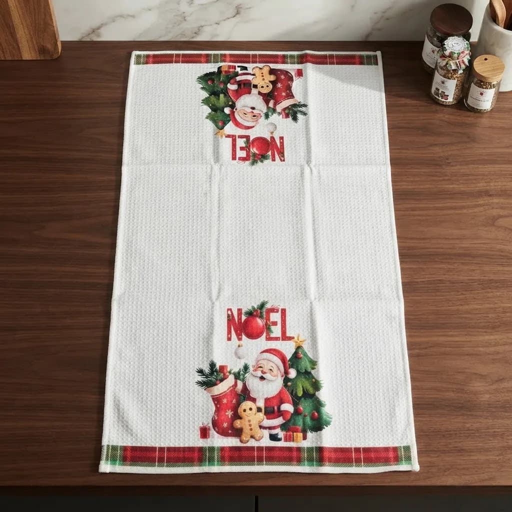 Pano De Cozinha Poliéste Importado - Várias Estampas Off White Natalino - 4