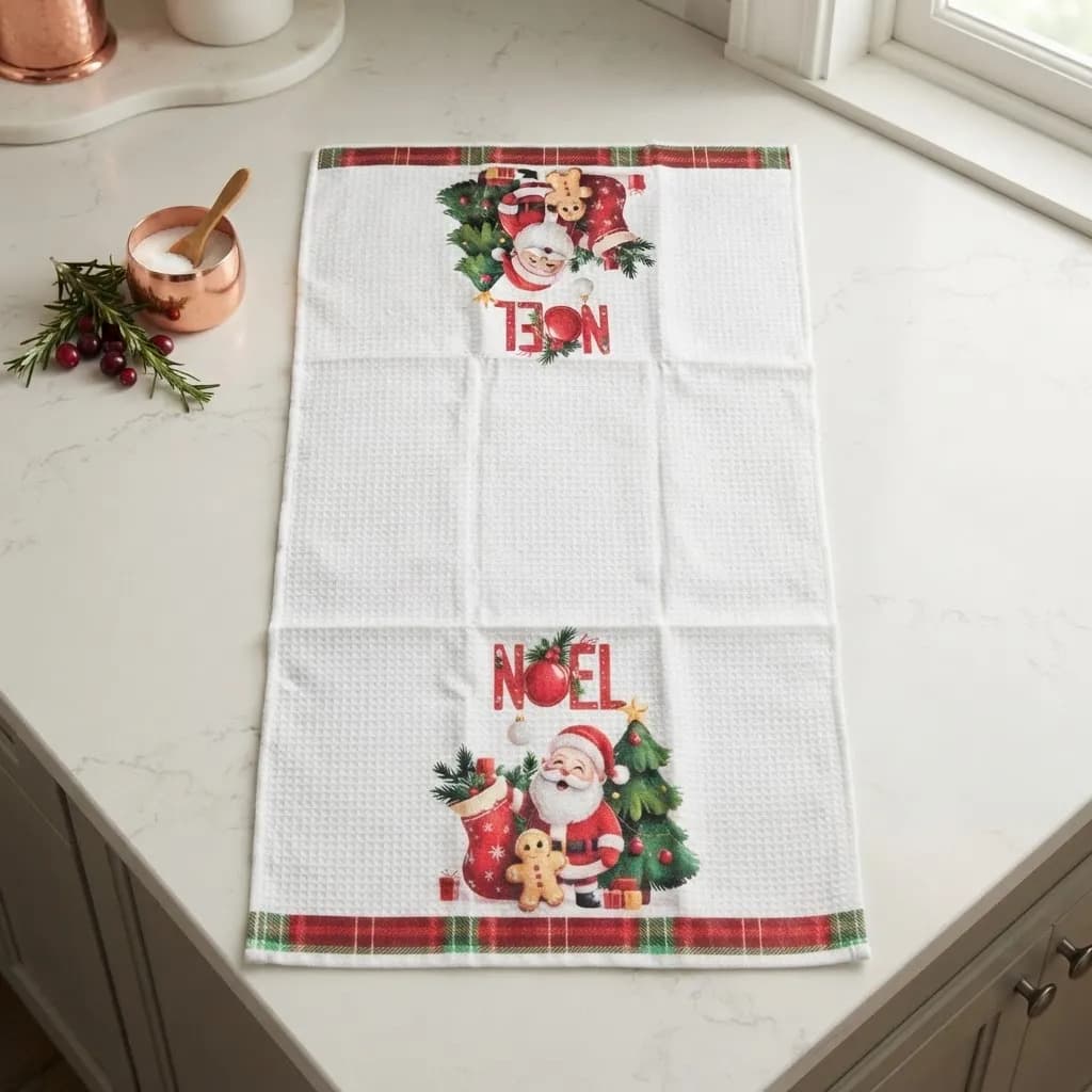 Pano De Cozinha Poliéste Importado - Várias Estampas Off White Natalino - 6