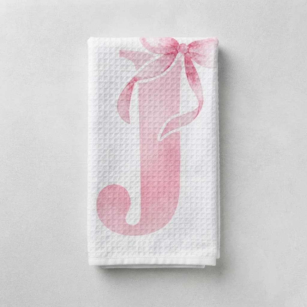 Pano De Cozinha Poliéste Importado - Várias Estampas Rosa Letra J - 1