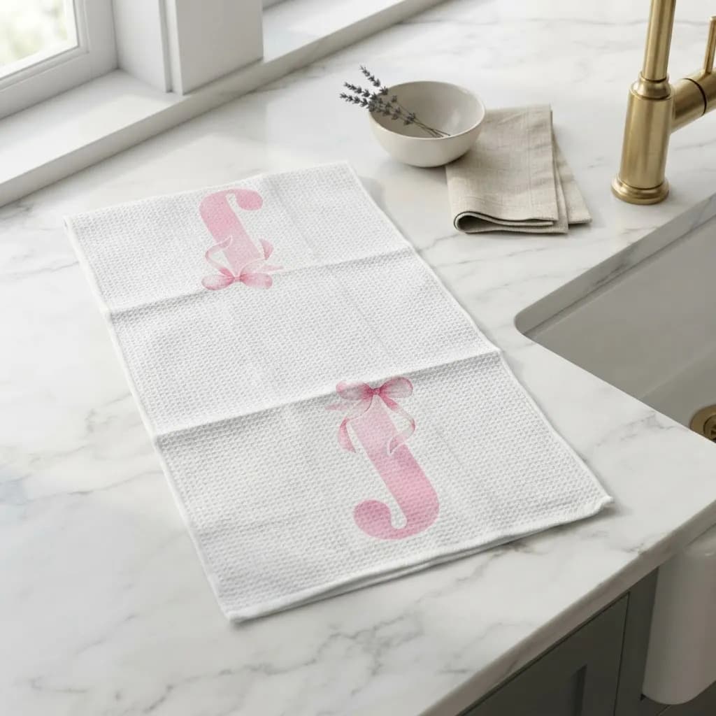 Pano De Cozinha Poliéste Importado - Várias Estampas Rosa Letra J - 2
