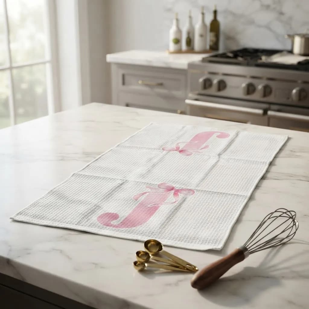 Pano De Cozinha Poliéste Importado - Várias Estampas Rosa Letra J - 3