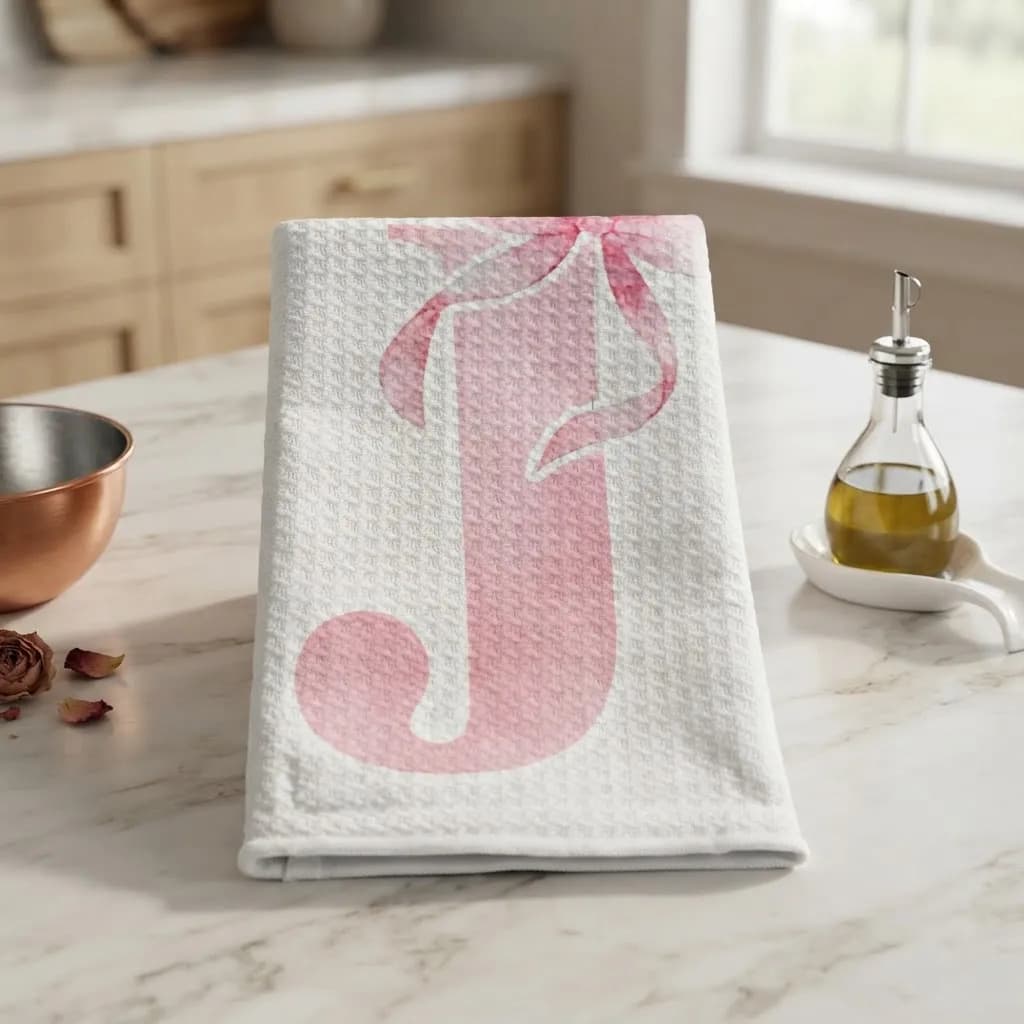 Pano De Cozinha Poliéste Importado - Várias Estampas Rosa Letra J - 4