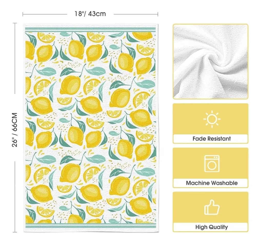 Jogo 4 Panos De Prato Limão Siciliano Leve E Macio Branco Limão Siciliano - 3