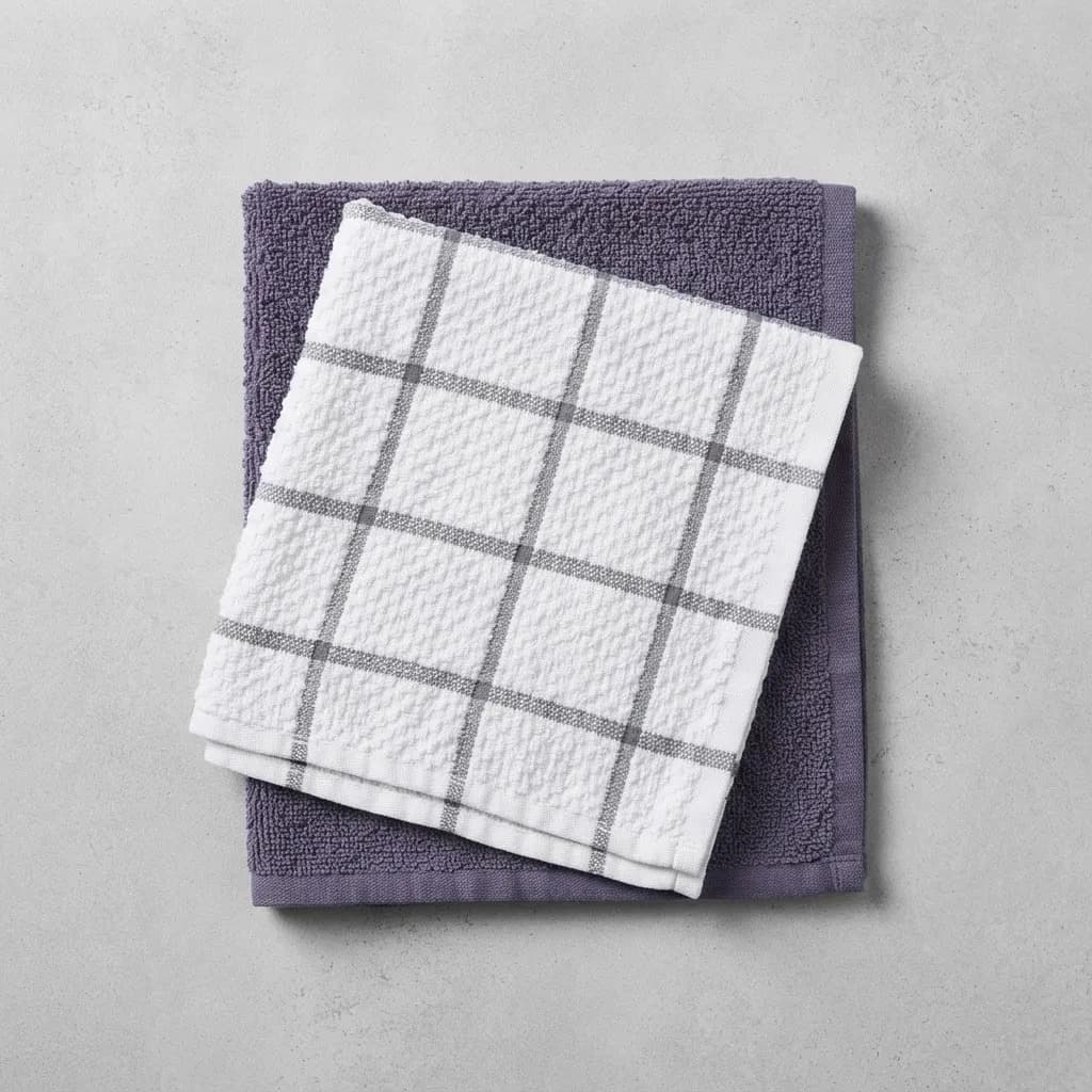 Jogo 2 Panos Multiuso Em Algodão Alta Absorção 30x30 Branco Gride/cinza Lisa - 6