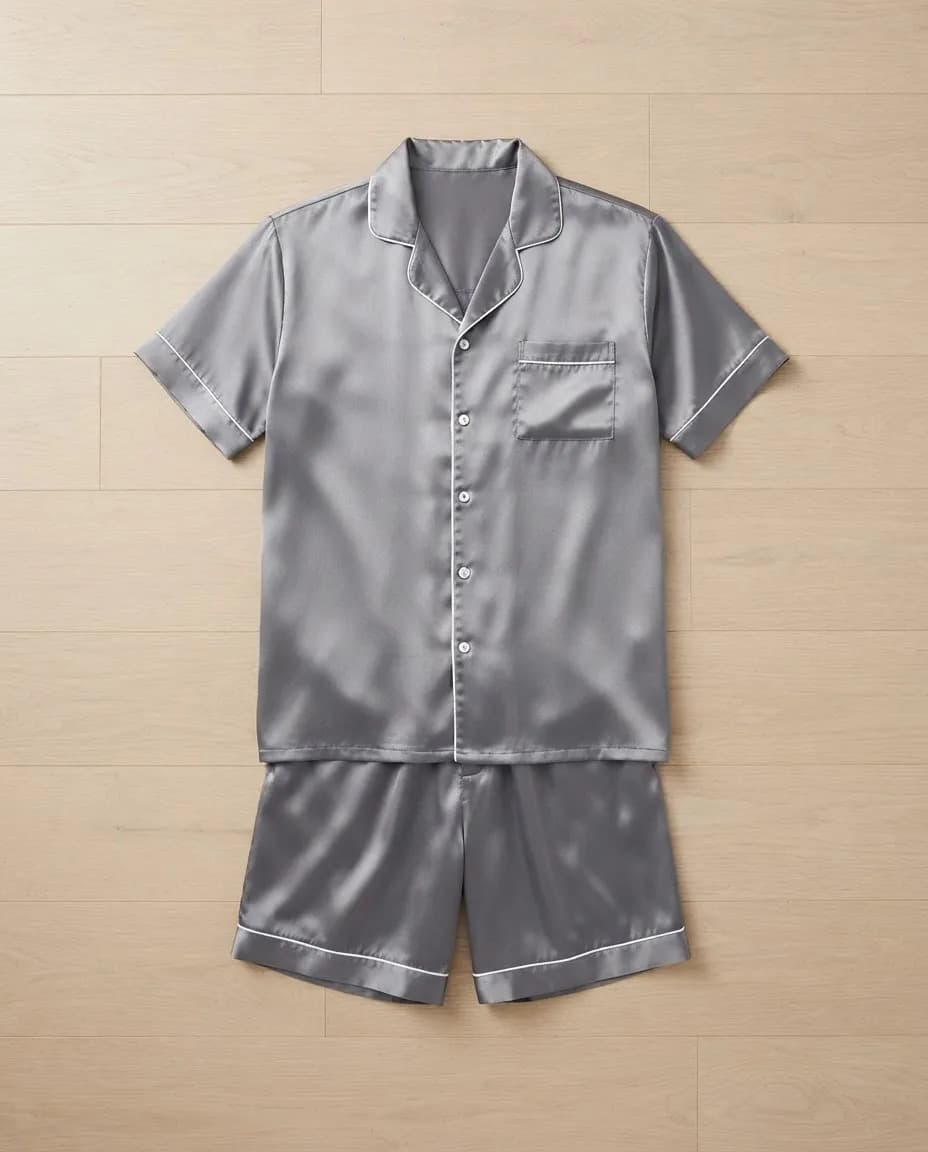 Pijama Masculino De Cetim Curto Xl Cinza-escuro Liso Xl - 1