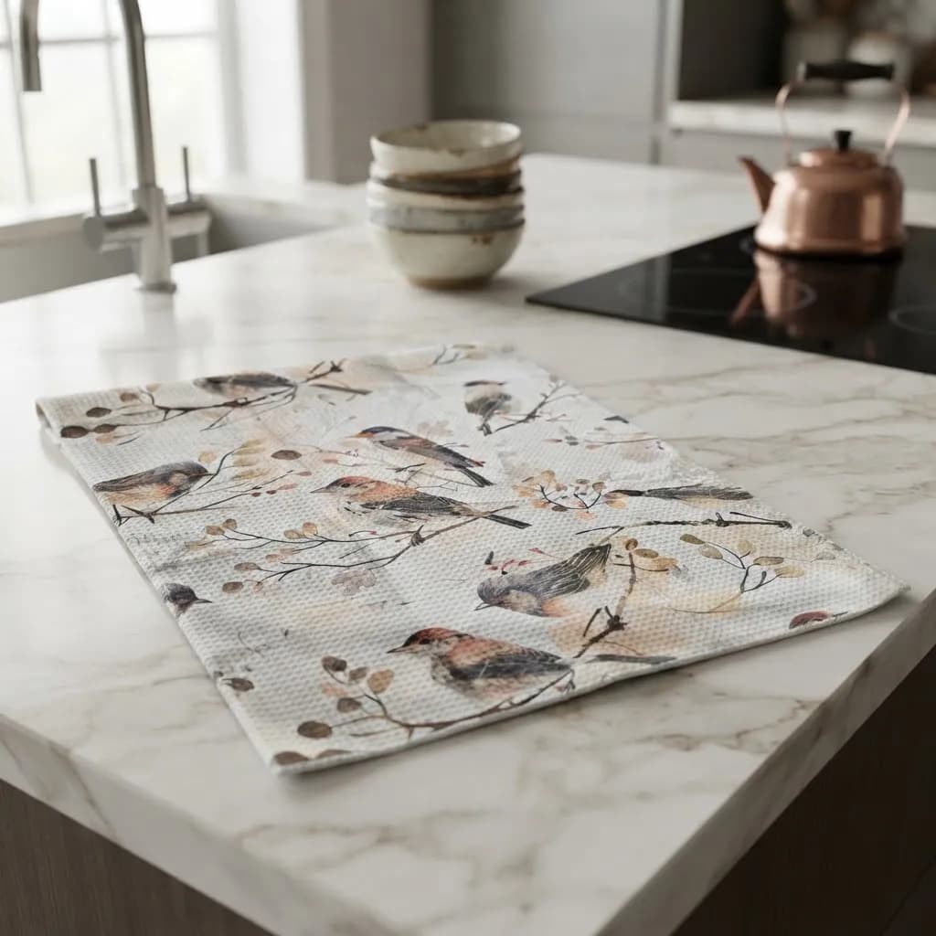 Pano De Cozinha Poliéste Importado - Várias Estampas Off White Passarinho - 2